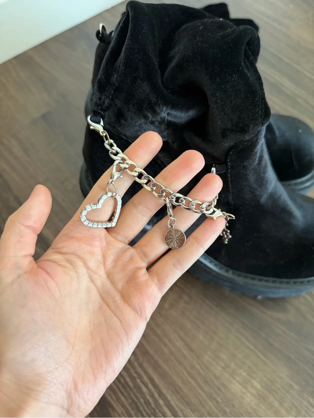 Dolls Kill BRATZ Black Velvet Over-the-Knee Platform Boots with Chain Accent